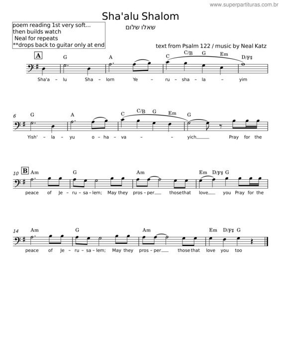 Partitura da música Sha`Alu Shalom