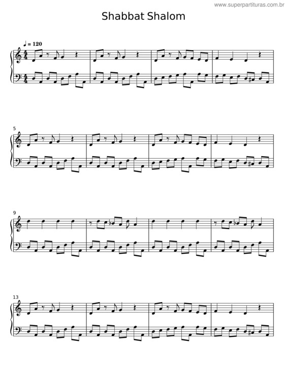 Partitura da música Shabbat Shalom v.2