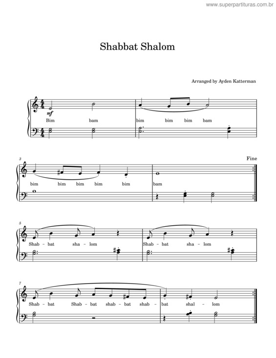 Partitura da música Shabbat Shalom