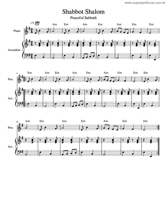 Partitura da música Shabbot Shalom