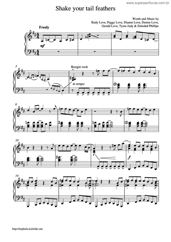 Partitura da música Shake Your Tail Feathers