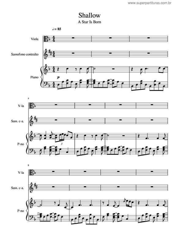Partitura da música Shallow Sax/Viola/Piano