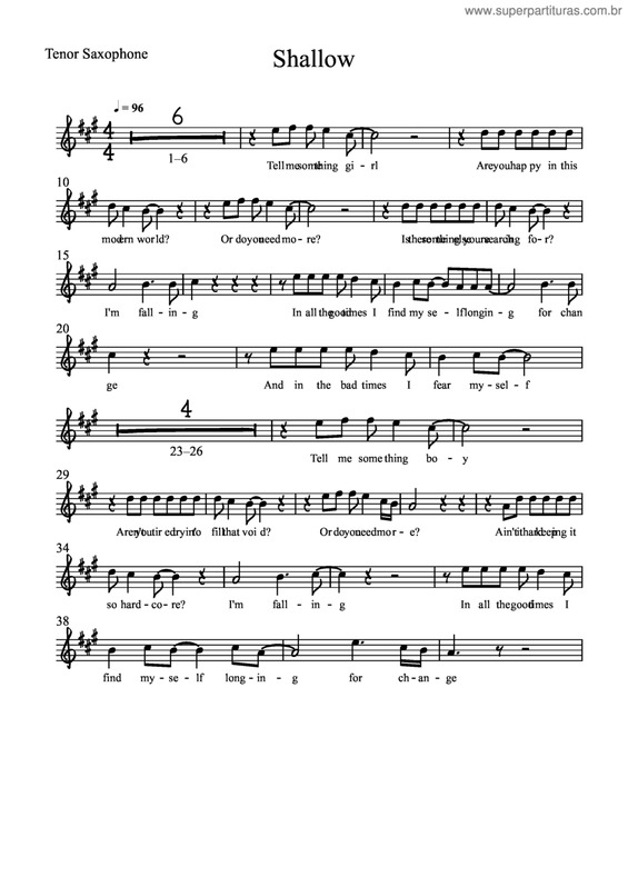 Partitura da música Shallow v.2