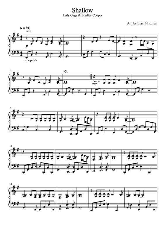 Partitura da música Shallow