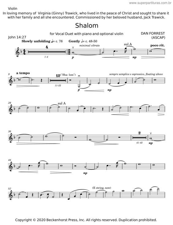 Partitura da música Shalom – Dan Forrest v.2