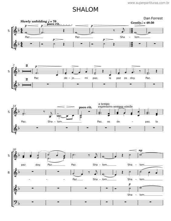 Partitura da música Shalom – Dan Forrest