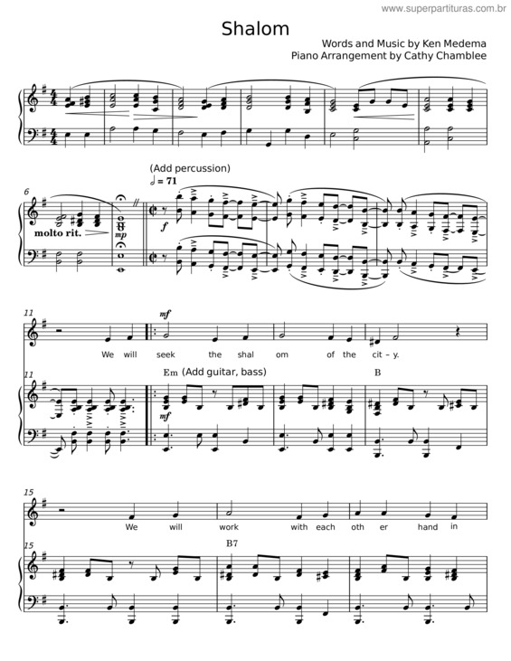 Partitura da música Shalom – Ken Medema v.2
