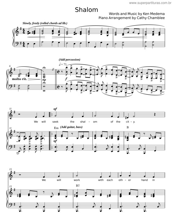 Partitura da música Shalom – Ken Medema