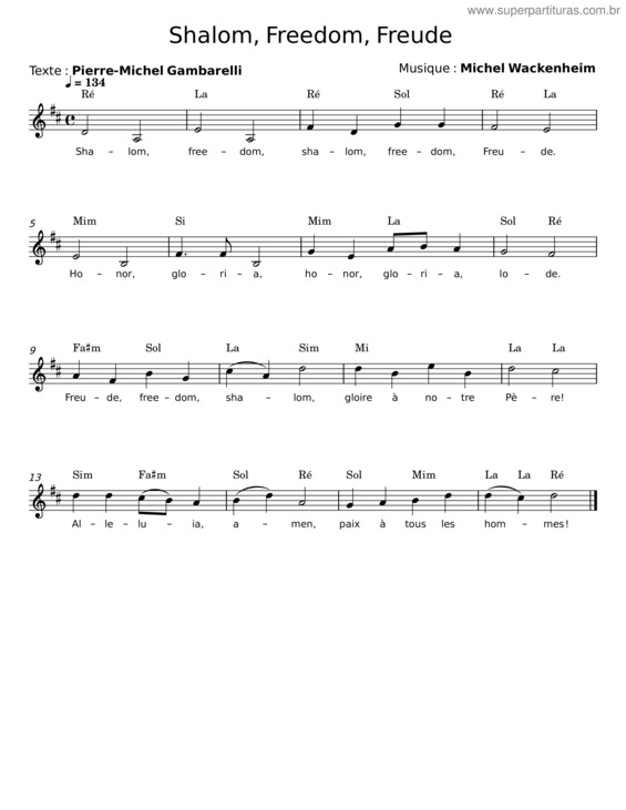 Partitura da música Shalom, Freedom, Freude – Michel Wackenheim