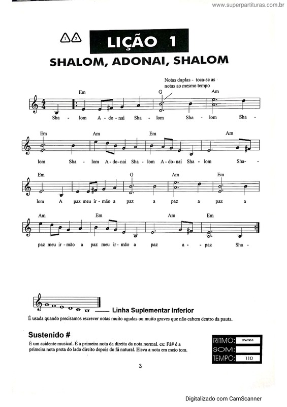 Partitura da música Shalom Adonai Shalom