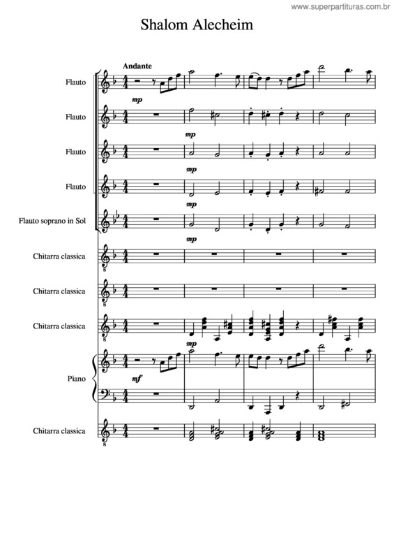 Partitura da música Shalom Alecheim
