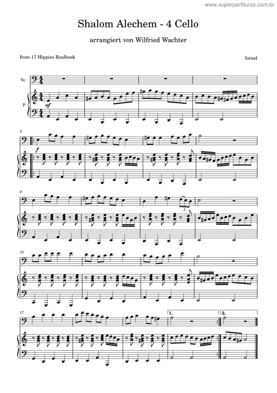 Partitura da música Shalom Alechem – 4 Cello – W8erw
