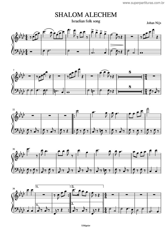 Partitura da música Shalom Alechem Harpe