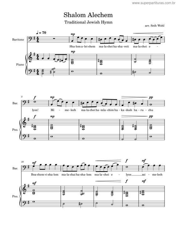Partitura da música Shalom Alechem