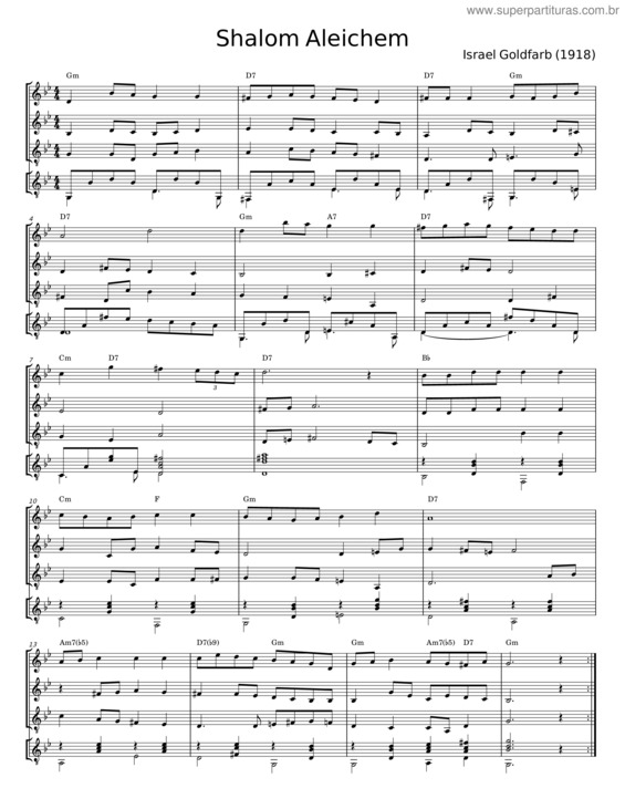 Partitura da música Shalom Aleichem – Israel Goldfarb