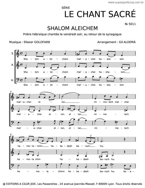 Partitura da música Shalom Aleichem – Misc Tunes