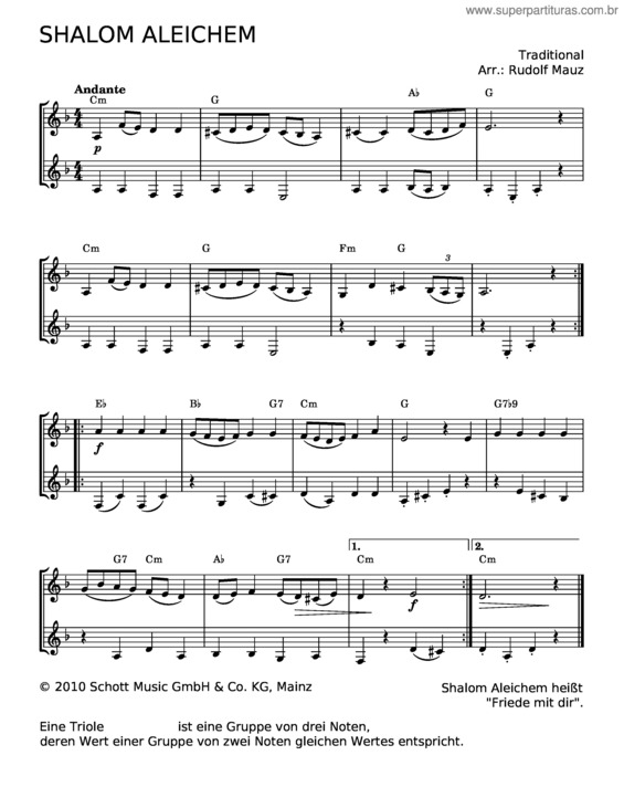 Partitura da música Shalom Aleichem v.5