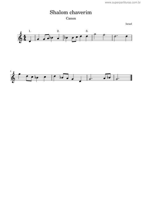 Partitura da música Shalom Chaverim – Canon
