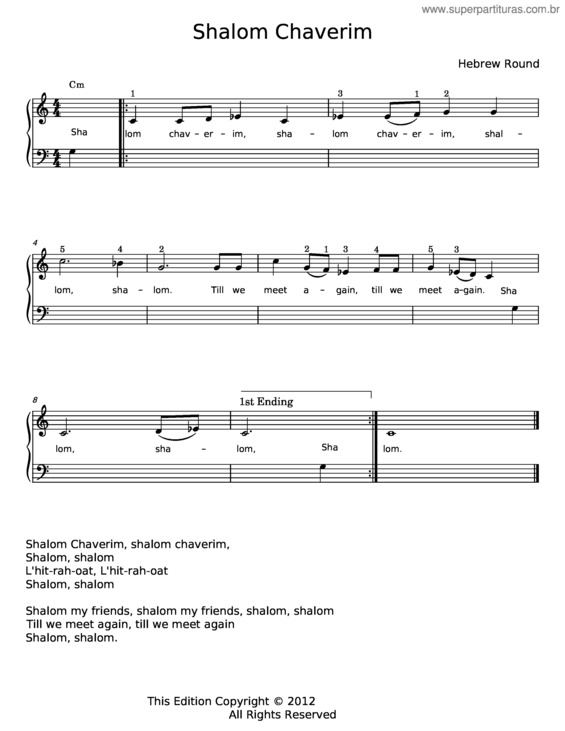 Partitura da música Shalom Chaverim – Misc Traditional v.2