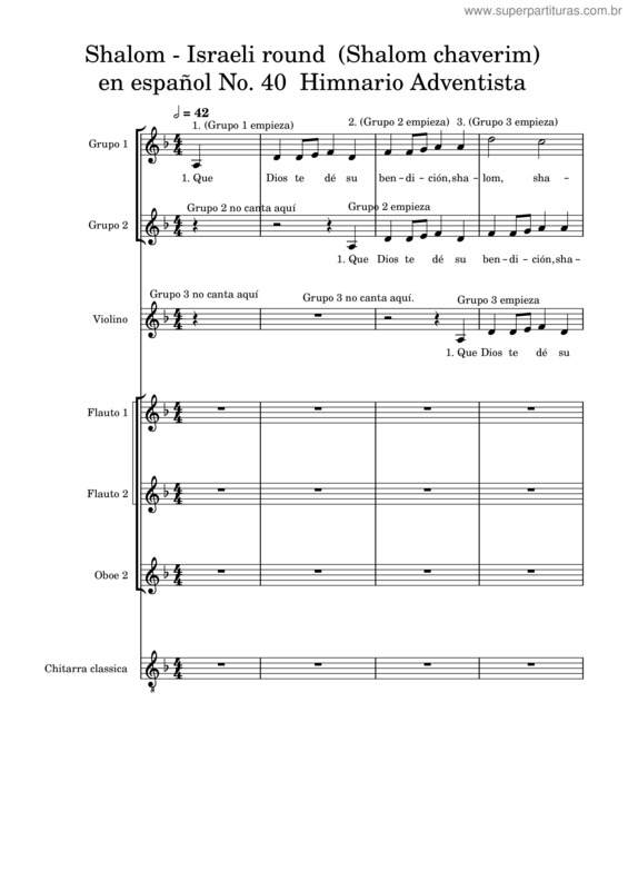 Partitura da música Shalom Chaverim Coro E Orchestra Didattica