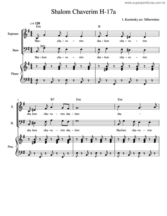 Partitura da música Shalom Chaverim H 17A