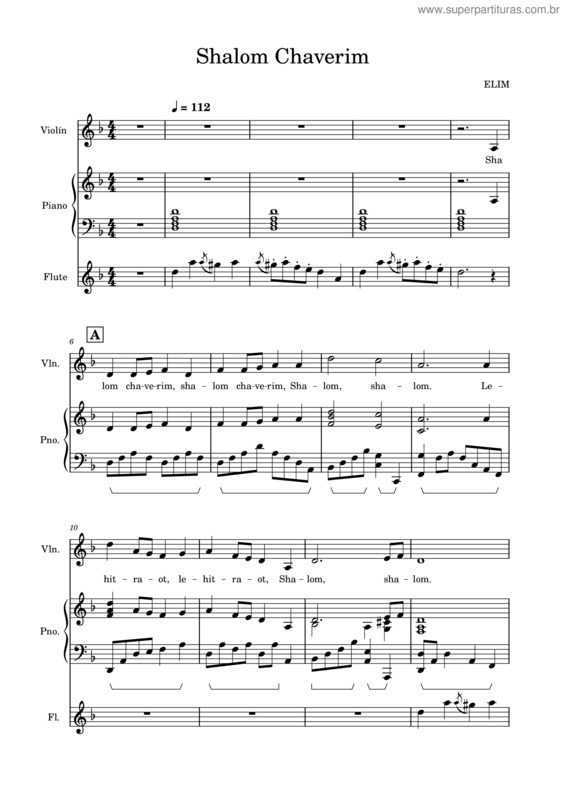 Partitura da música Shalom Chaverim v.3