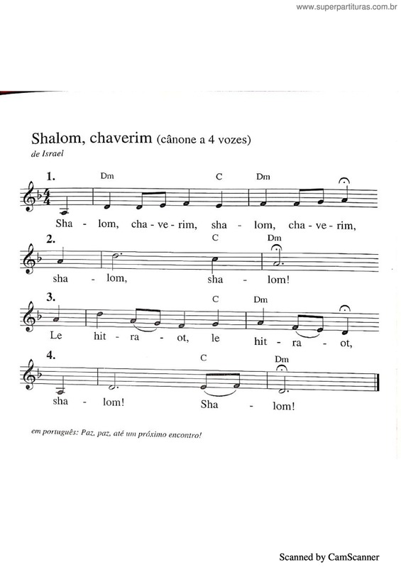 Partitura da música Shalom Chaverim