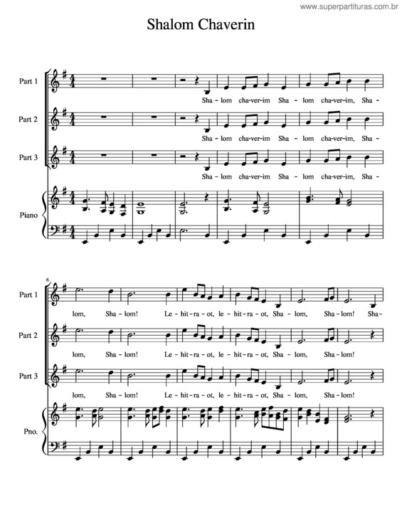 Partitura da música Shalom Chaverin