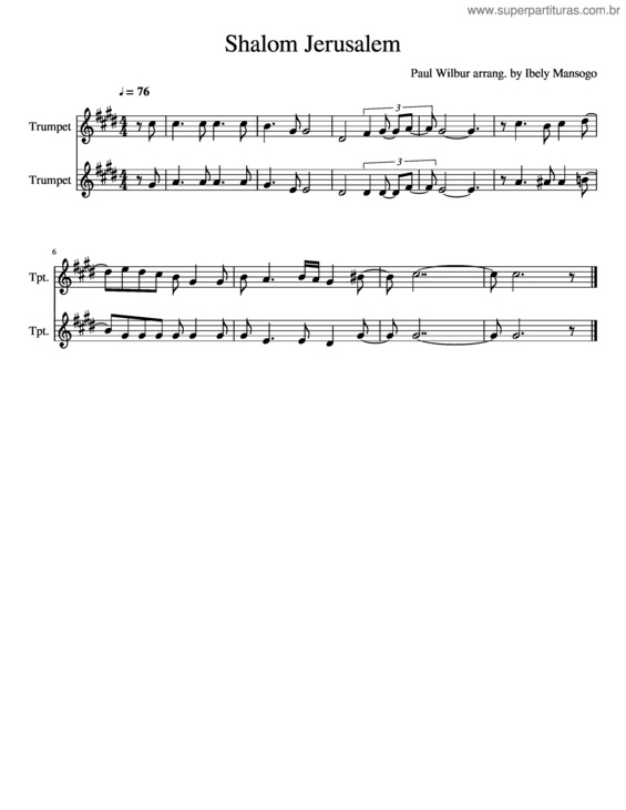 Partitura da música Shalom Jerusalem