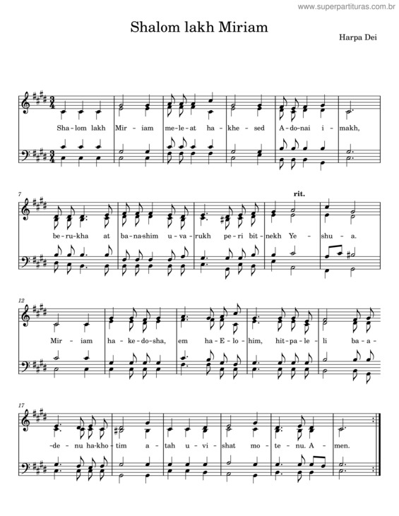Partitura da música Shalom Lakh Miriam – Harpa Dei