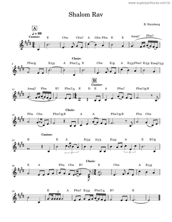 Partitura da música Shalom Rav Steinberg