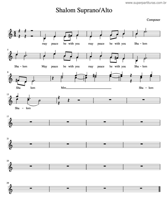 Partitura da música Shalom Supranoalto Section