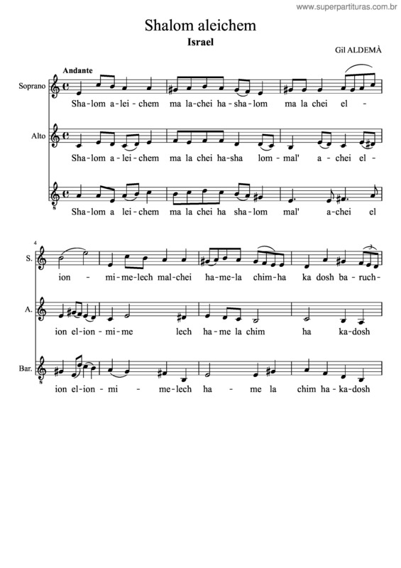 Partitura da música Shalom Ténor