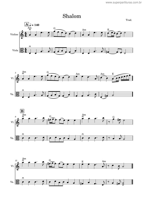 Partitura da música Shalom v.6