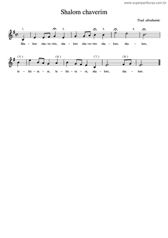 Partitura da música Shalom Xaverim
