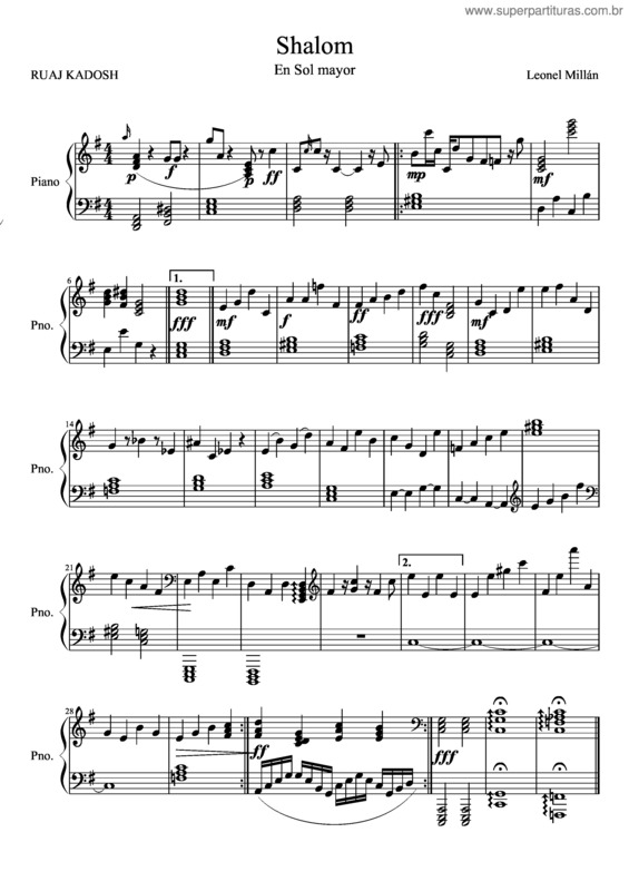 Partitura da música Shalom