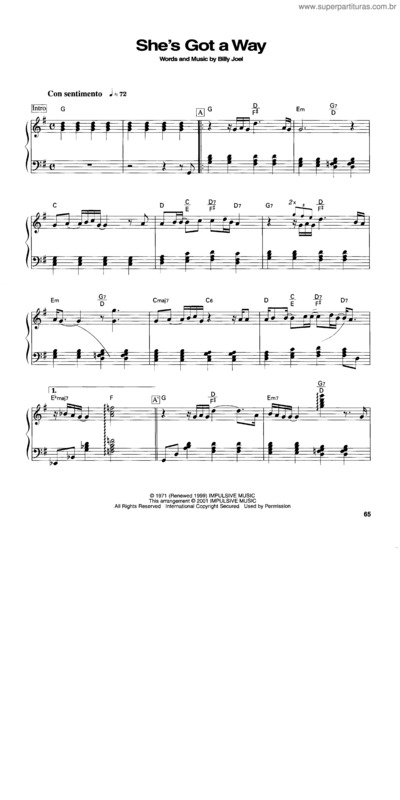 Partitura da música She`s Got A Way