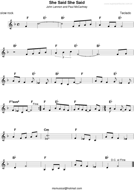 Partitura da música She Sai She Said v.2