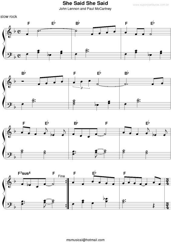 Partitura da música She Sai She Said