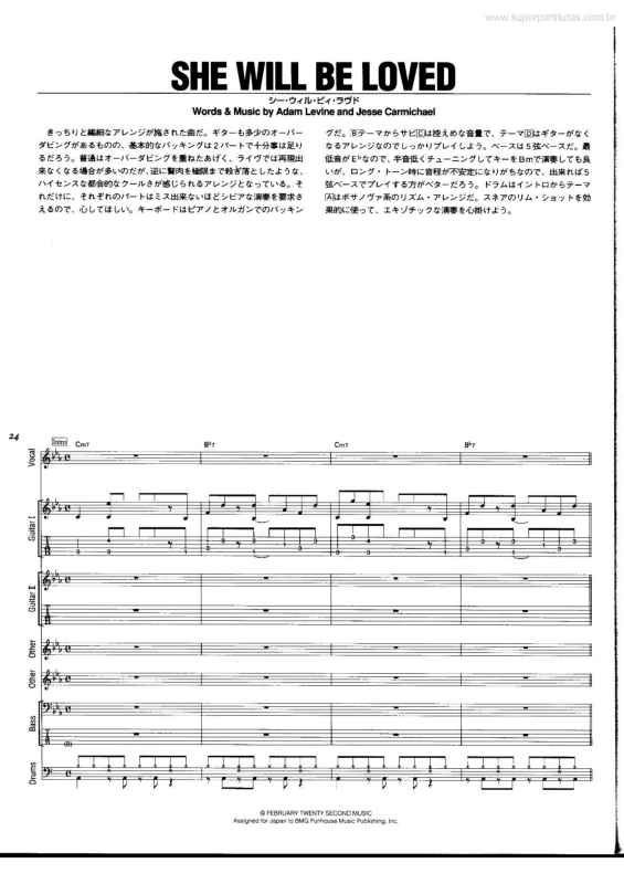 Partitura da música She Will be Loved v.2