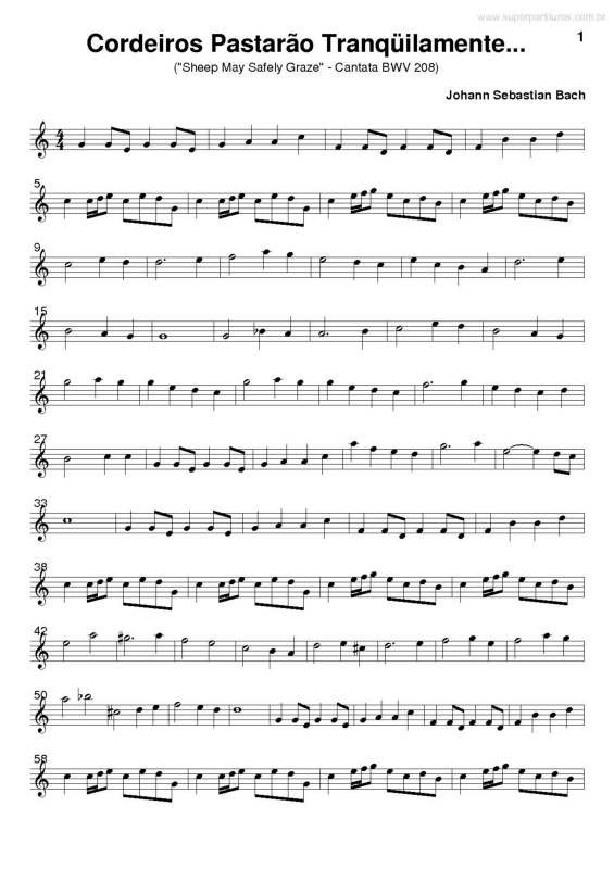 Partitura da música Sheep May Safely Graze (Cordeiros Pastarão Tranquilamente - BWV 208)
