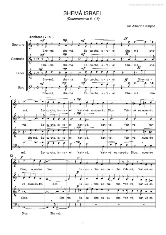 Partitura da música Shemá Israel