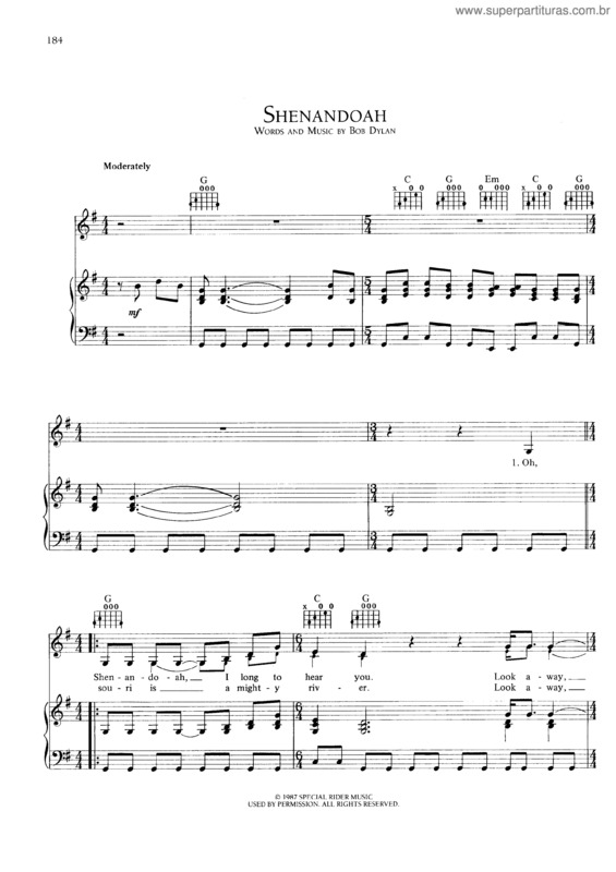 Partitura da música Shenandoah