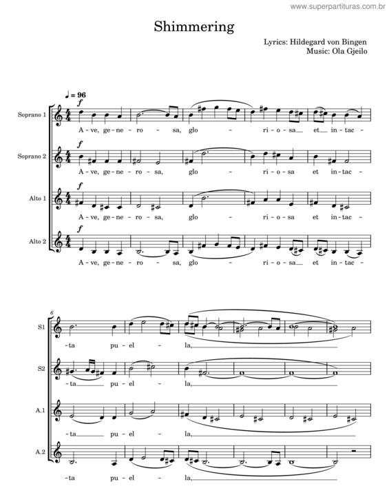 Partitura da música Shimmering – Ola Gjeilo
