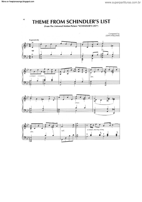 Partitura da música Shindlers List (Main Theme)