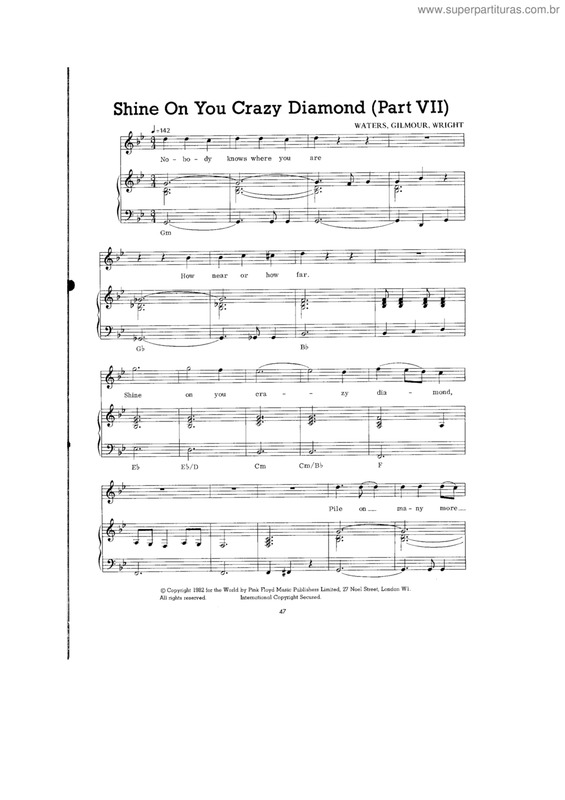 Partitura da música Shine on you crazy diamond (part VII)