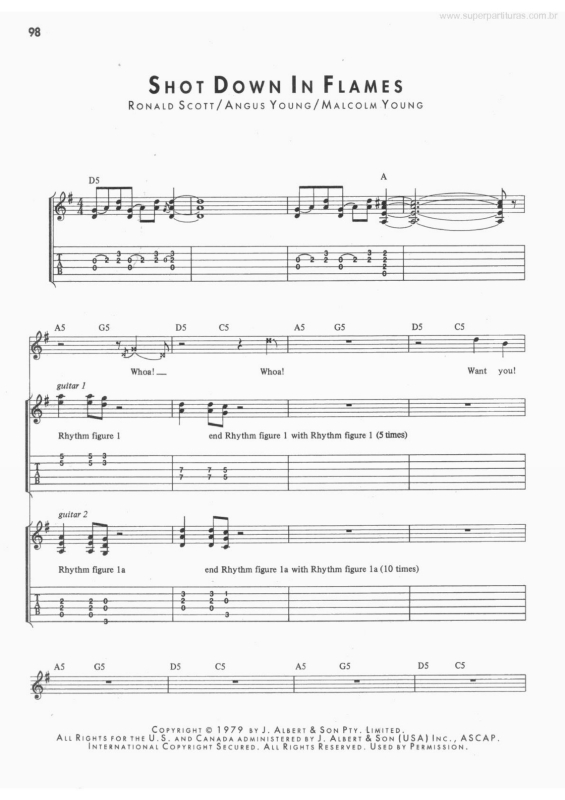 Partitura da música Shot Down in Flames