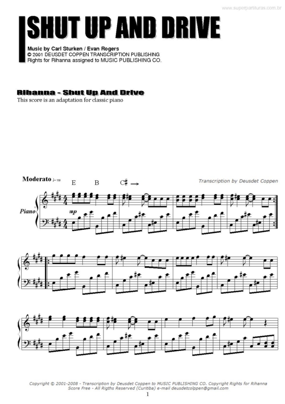 Partitura da música Shut Up and Drive v.2