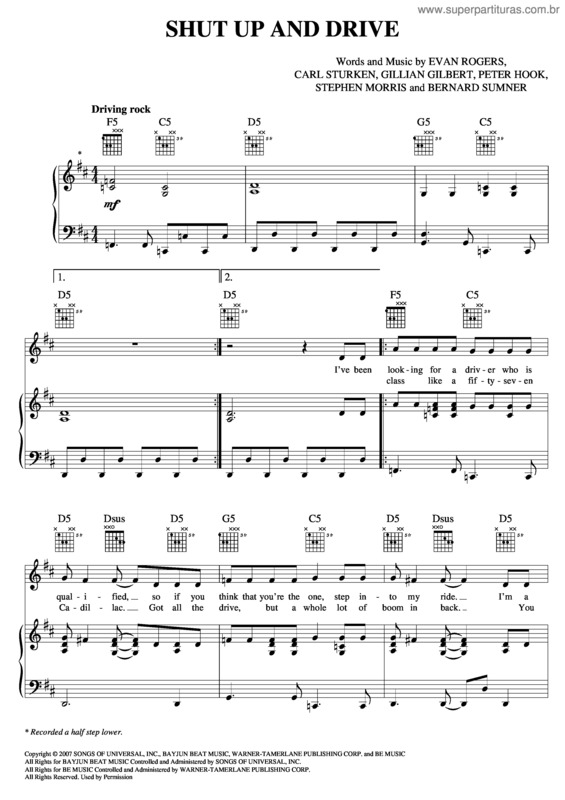 Partitura da música Shut Up And Drive v.4