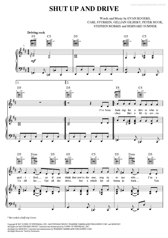 Partitura da música Shut Up and Drive